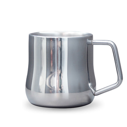 Stainless steel mug on a white background