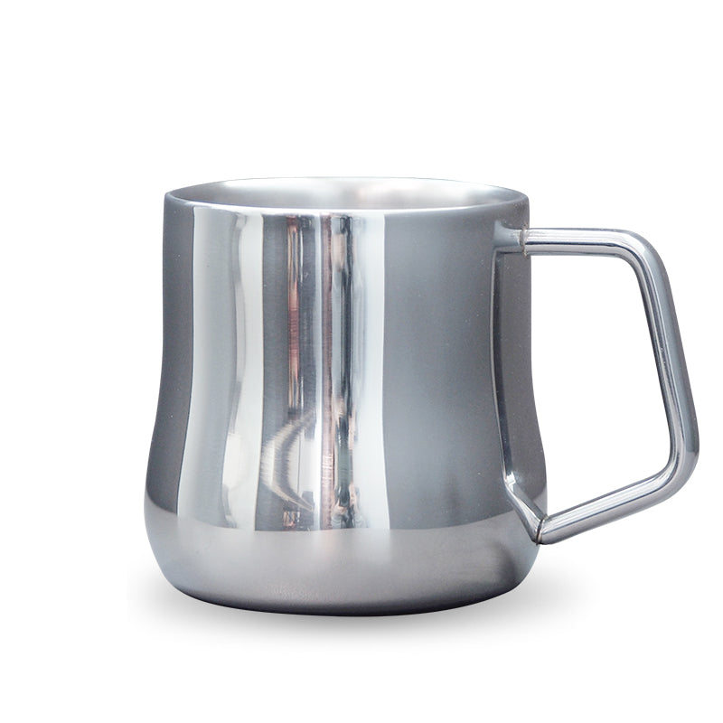 Stainless steel mug on a white background